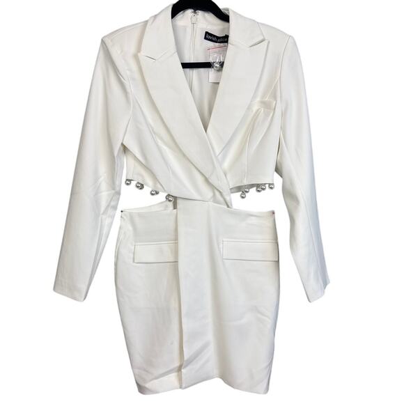 Lavish Alice Cut-Out Detail Blazer Dress With Pearl Trim White Size 8 NWT Glam - Picture 4 of 10